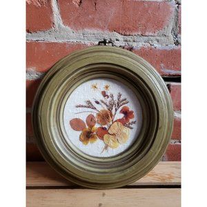 Dried Pressed Flower Decor Wall Hanging Round Frame 70s
